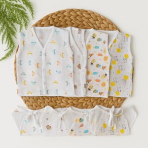 Minku Creations New Born Baby Boy's & Baby Girls Front Open Jhabla & Nappies Set (0-3 Months, Multi Printed)