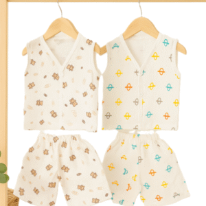 Minku Creations Baby Boy's & Girl's 100% Organic Muslin Cotton Jhabla T-Shirt with Pant Dress Set of 2