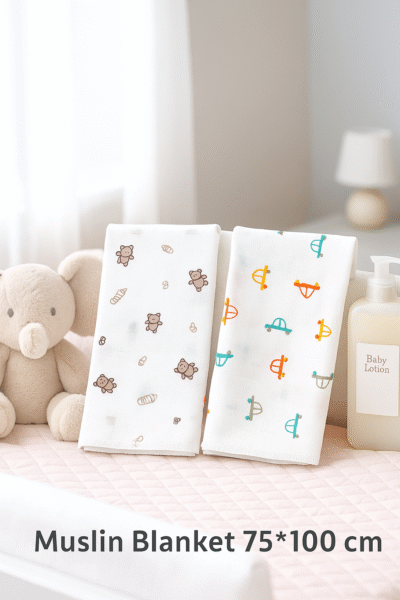 KitMik100% Cotton Muslin Towel for Babies,Single Layer-Pack of 2 (Size-76*100 cm) - Image 2