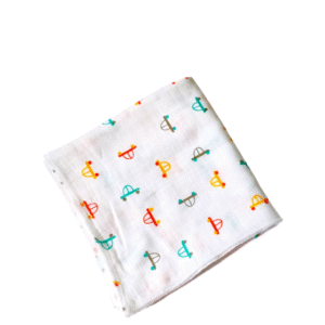 KitMik 100% Cotton Muslin Towel for babies ,Pack of 1 ,Random Print ,Size,76*100 CM