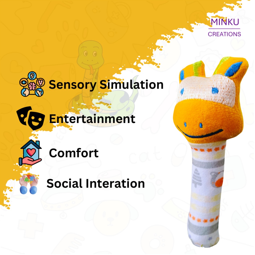 KitMik Animal Face Rattle Cum Soft Toy-Yellow,3+ Months