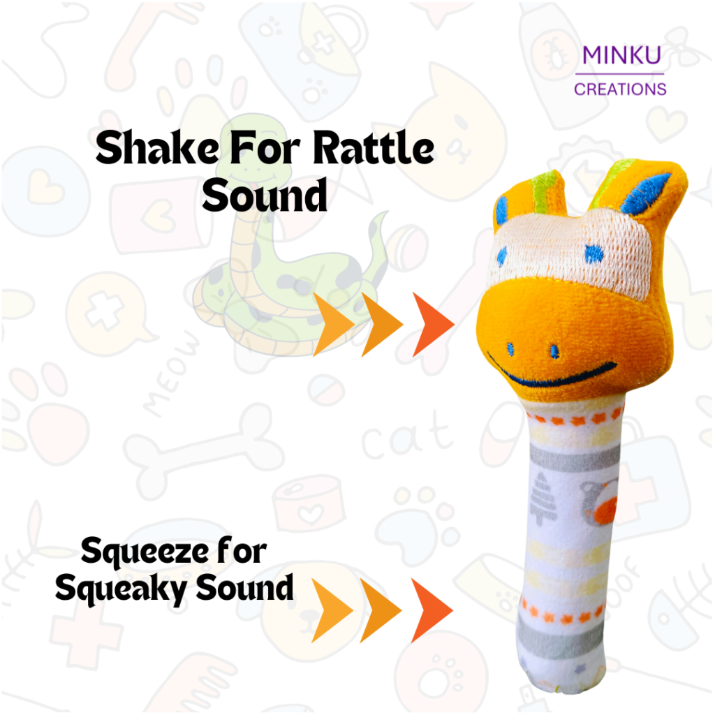 KitMik Animal Face Rattle Cum Soft Toy-Yellow,3+ Months