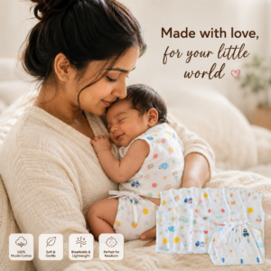 Muslin Jhabla and Nappy combo-Pack of 4 - Image 4