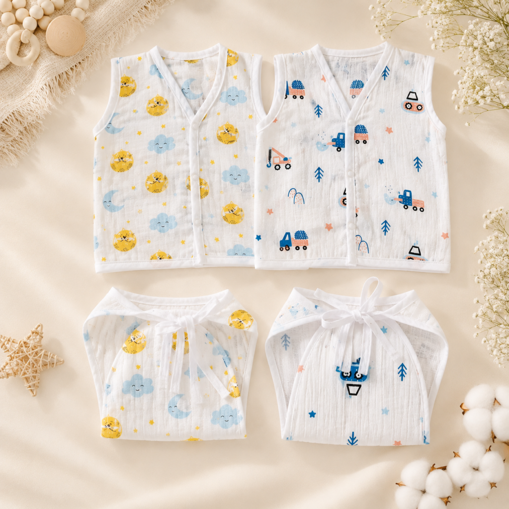 Muslin Jhabla and Nappy combo-Pack of 4