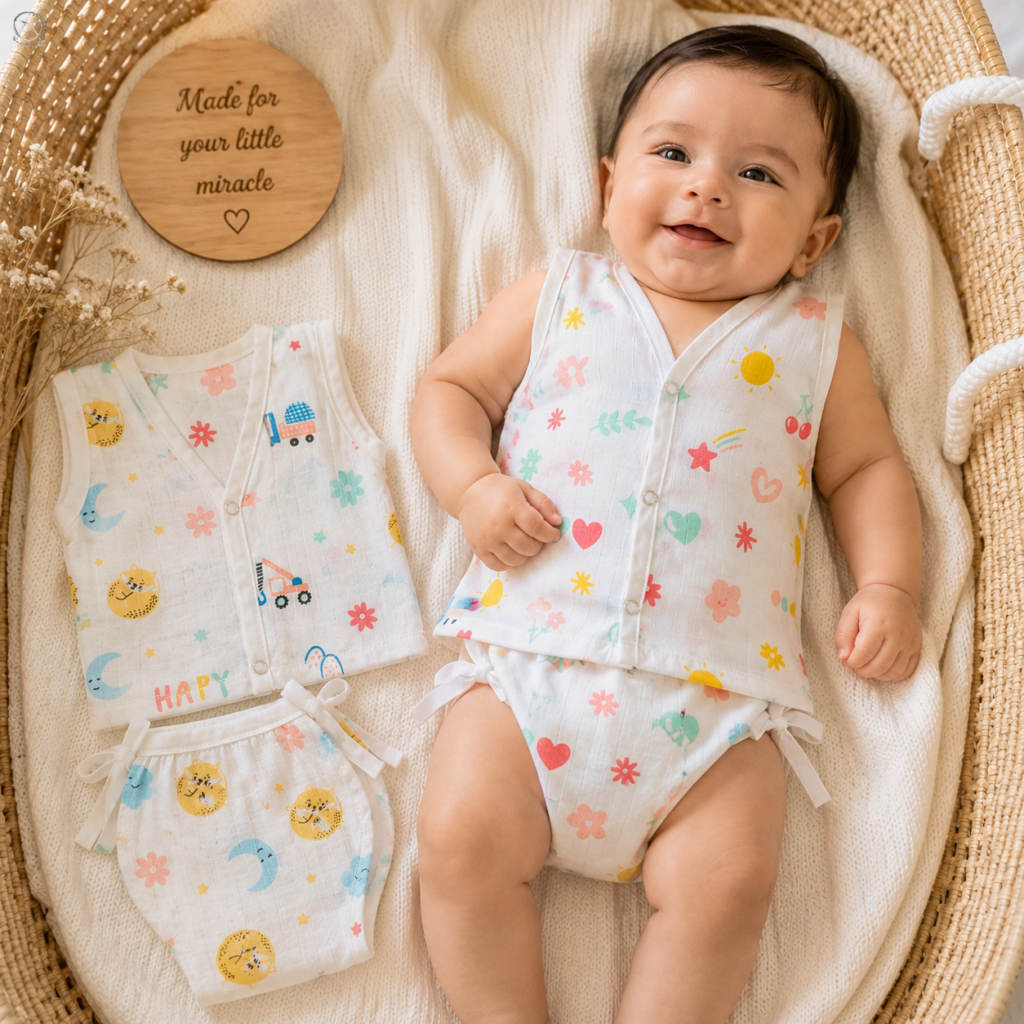 Organic Muslin Jhabla & Nappy Set