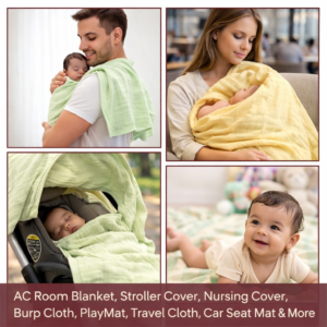 KitMik Crinkled Muslin cotton Baby Swaddle Set, Baby Towel, Size-105cm x 105 cm, 0-18 Month+, Muslin Swaddle Wrap for New Born, Pack of 3,Yellow Olive & White - Image 2
