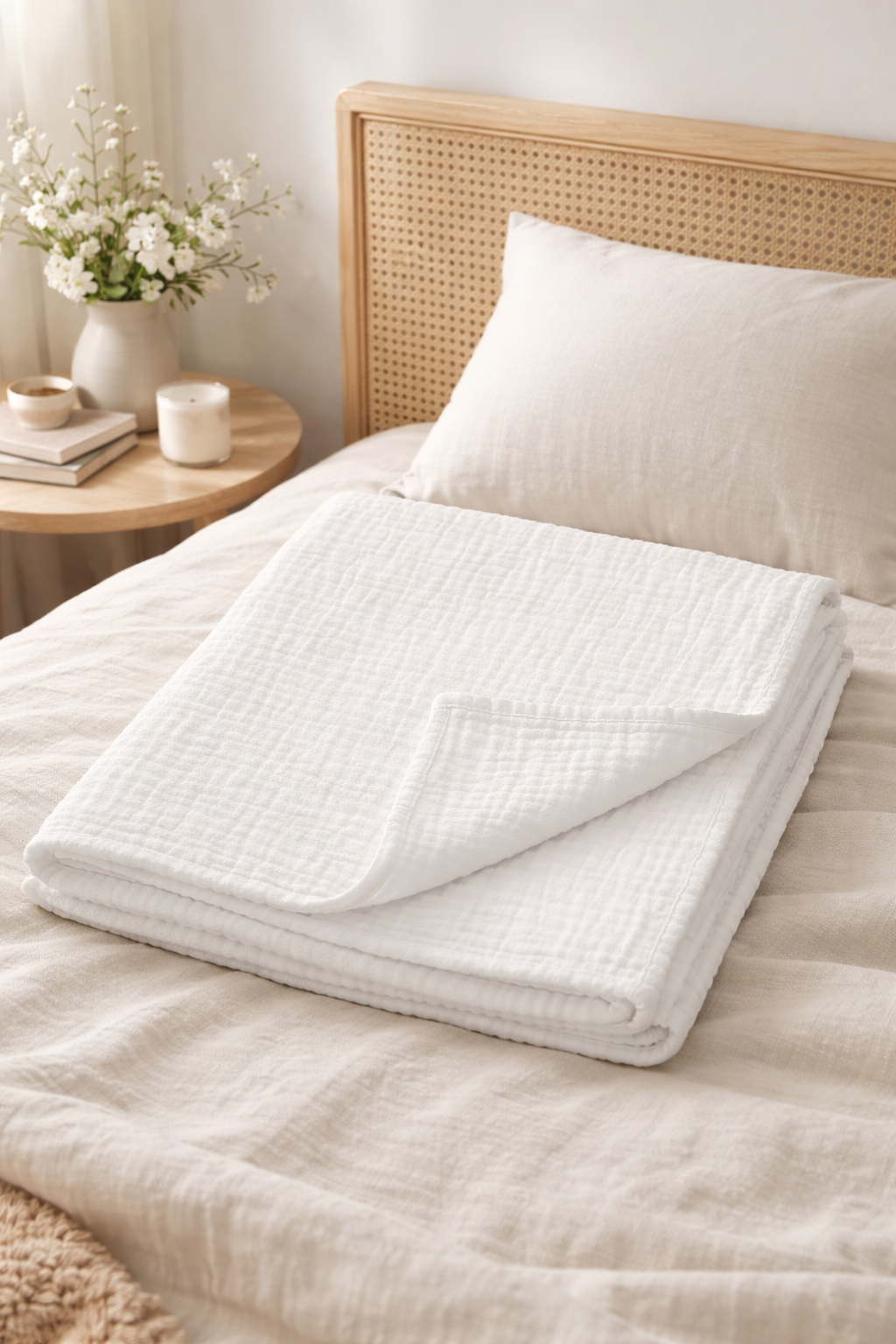 KitMik Organic Crinkled Muslin Baby Swaddle/Towel/Blanket for Infant and Toddlers Kids Boys and Girls-White - Image 3