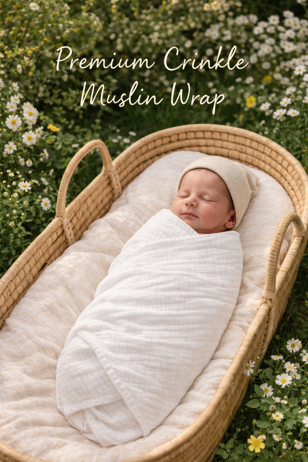 KitMik Crinkled Muslin Baby Swaddle Set, Baby Towel, Swaddle Blanket Size-105cm x 105 cm, 0-18 Month+, Muslin Swaddle Wrap for New Born, Pack of 2,White,Green - Image 9