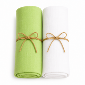 KitMik Crinkled Muslin Baby Swaddle Set, Baby Towel, Swaddle Blanket Size-105cm x 105 cm, 0-18 Month+, Muslin Swaddle Wrap for New Born, Pack of 2,White,Green