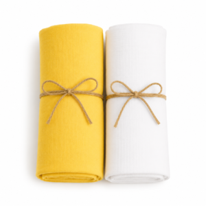 KitMik Double Layer Crinkled  Muslin Baby Swaddle Set, Baby Towel, Size-105cm x 105 cm, 0-18 Month+, Light weight Swaddle Wrap for New Born, Pack of 2,Yellow and White - Image 2