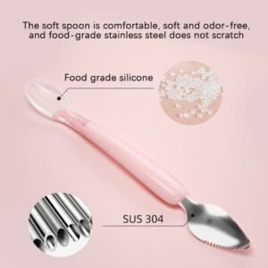 KitMik Double Side Head 2 in 1 Silicone Food Spoon, Stainless Steel Fruit Scraper for Baby & Toddler, Fruit Scraping & Feeding Spoons with Travel Case - Image 8