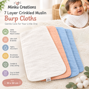 KitMik 6-layer crinkled muslin baby burp cloths, pack of 3
